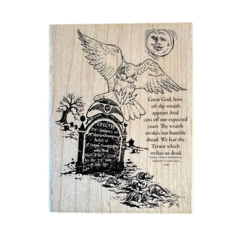 Stampendous Halloween Rubber Stamp R230 Owl Tombstone 2015